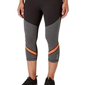 Reebok black and‎ grey capri leggings with orange accents Small